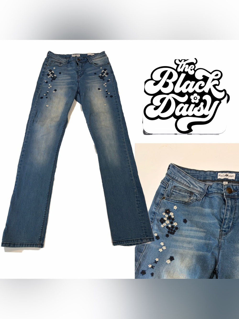 Women's Blue‎ Embellished floral embroidered Straight-Leg Jeans
